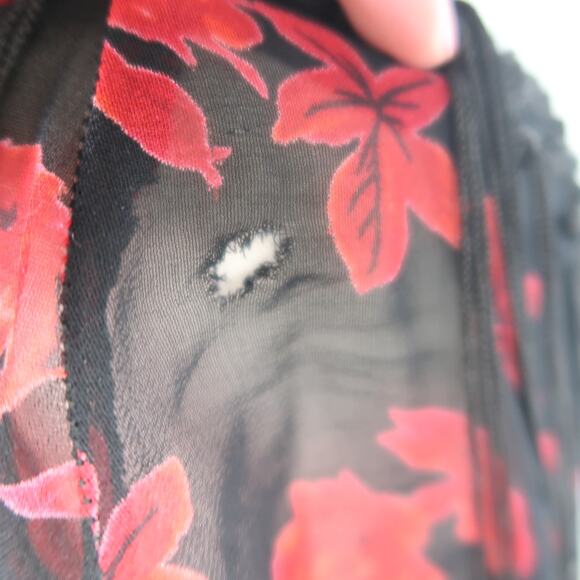 Vintage 90s Temptation Black and Red Floral Fringe Midi Dress L - Picture 6 of 6